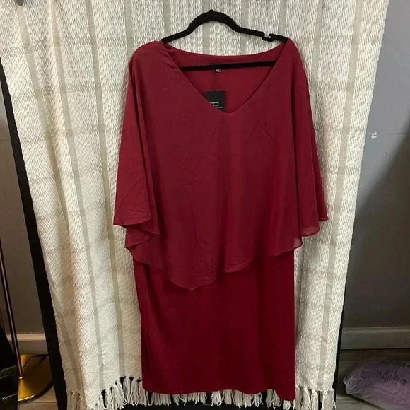 FOLUNSI Women's Plus Size V Neck Bodycon Pencil Dresses Chiffon Cape Midi Dress - Picture 2 of 6